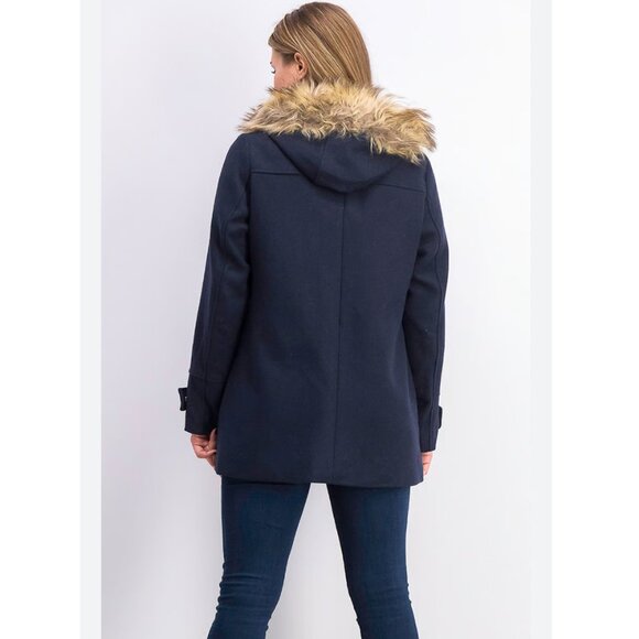 CoffeeShop Emmalise Faux Fur Lined Hood Wool Toggle Coat, Size Large, Navy - Picture 4 of 14